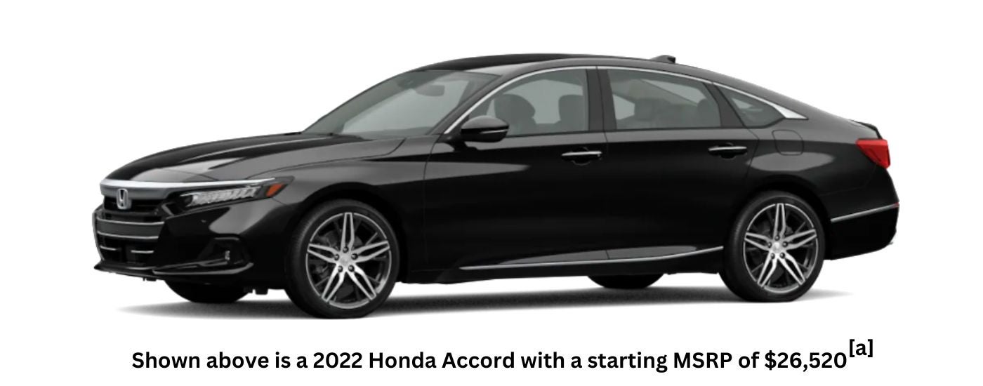A black 2022 Honda Accord is shown angled left.