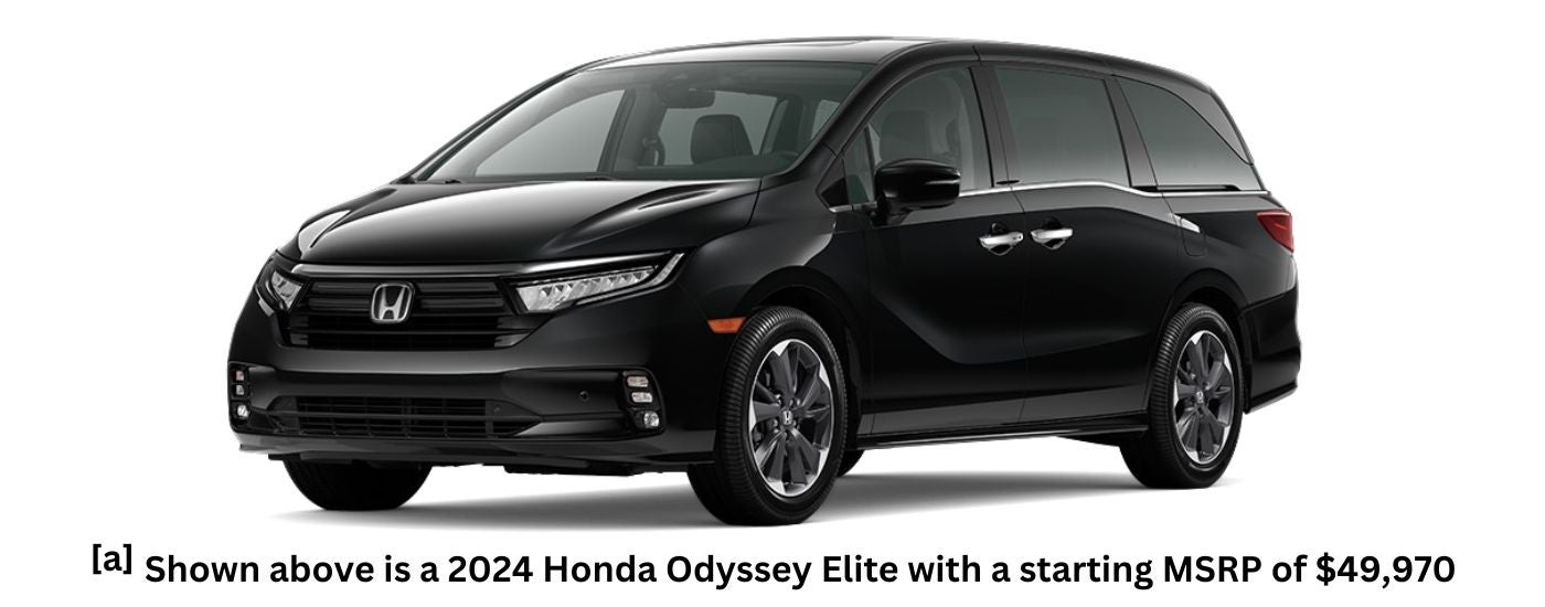 A black 2024 Honda Odyssey Elite is angled left.