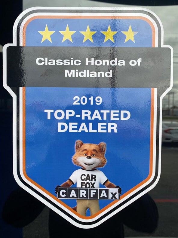 Classic Honda of Midland 2019 Top-Rated Dealer CARFAX Award